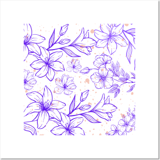 Flower and Leaves pattern illustration background Posters and Art